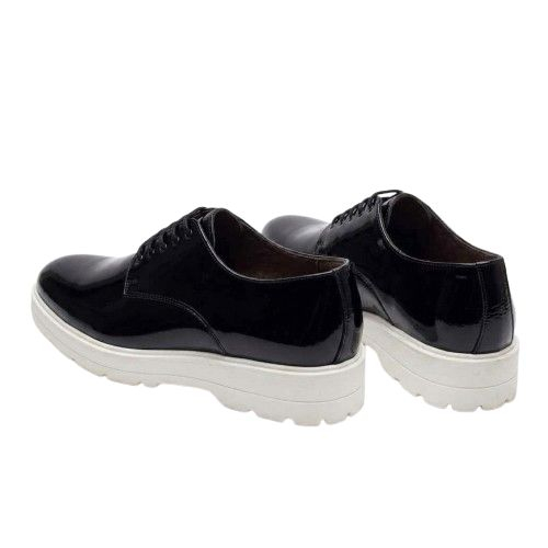 Black Patent Platform Lace Up Derby Shoes