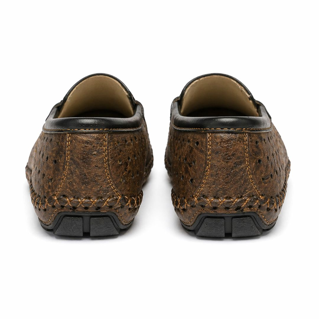 Men Light Brown Leather Loafers with Textured Ostrich Pattern
