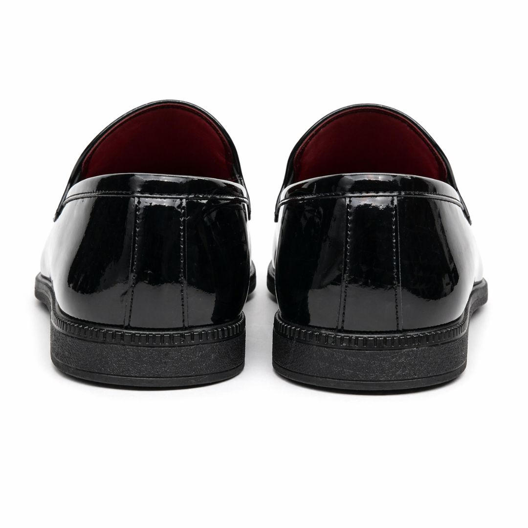 Mens Glossy Textured Slip On Loafers with Metal Accent