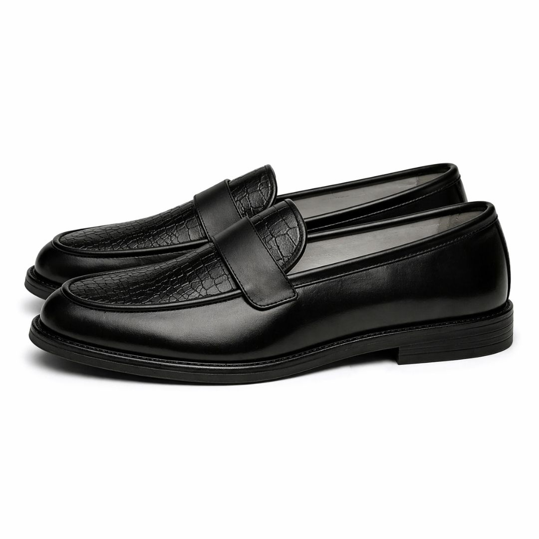 D&G Collection Black Loafer with Crocodile Pattern Vamp