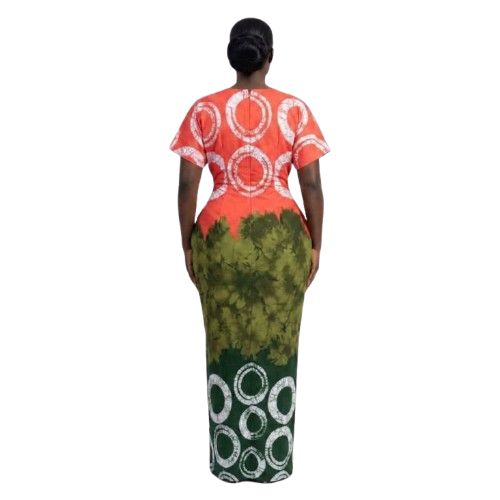 Vibrant Tri Color Batik Print Maxi Kaftan Dress