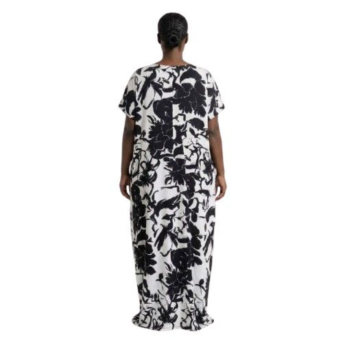 Black and White Floral Print Kaftan Dress