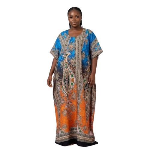 Multicolor Ornate Print Kaftan Maxi Dress