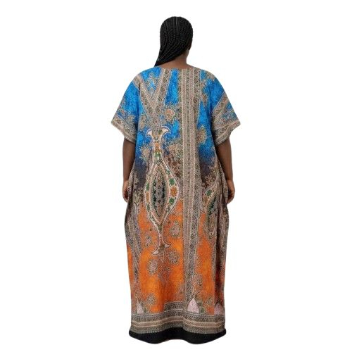 Multicolor Ornate Print Kaftan Maxi Dress