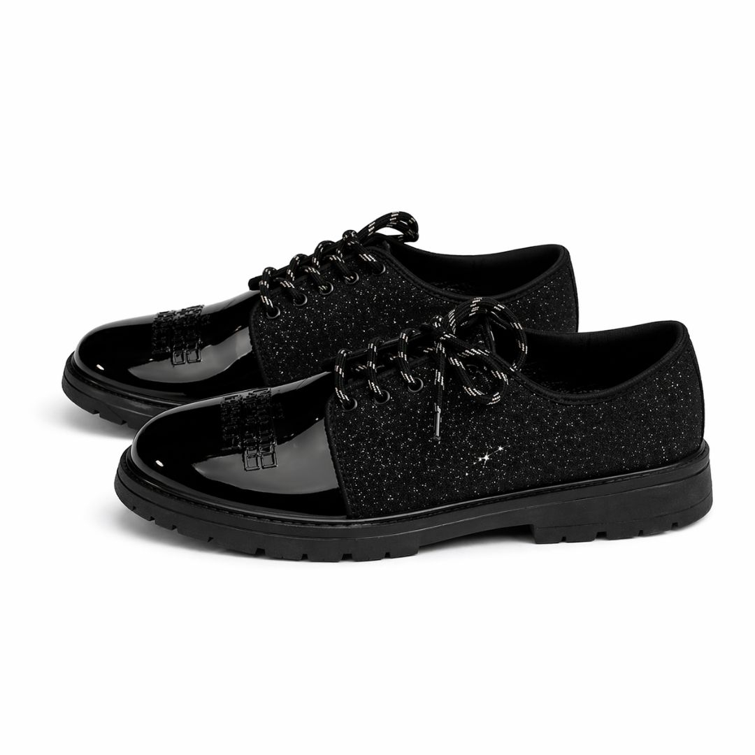 Mens Black Casual Shoes with Textured Design