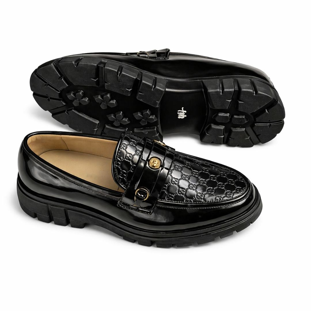 Mens Monogram Embossed Glossy Chunky Loafers