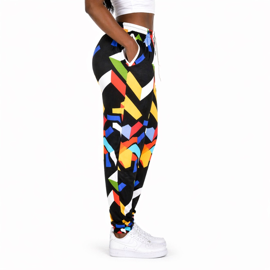 Unisex Multicolor Abstract Print Jogger Pants  with  Drawstring Waist