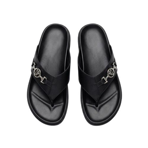 Sleek Black Synthetic Leather Slide Sandals