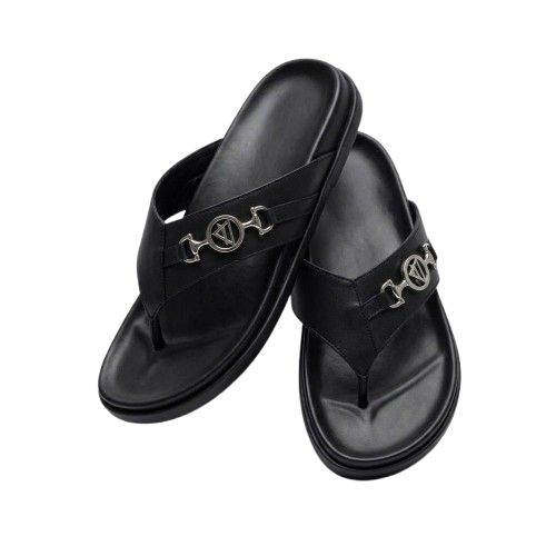 Sleek Black Synthetic Leather Slide Sandals