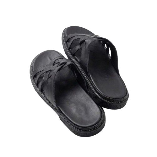 Classic Black Multi Strap Cross Over Slide Sandals