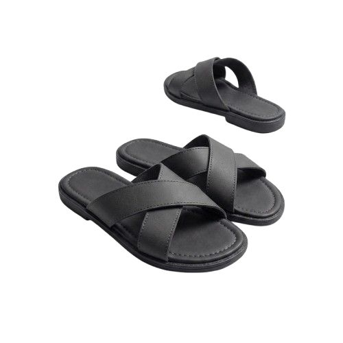 Quality Men Criss Cross Strap Leather Slide Sandals