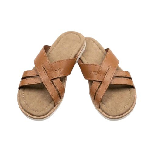 Quality  Tan Criss Cross Leather Slides