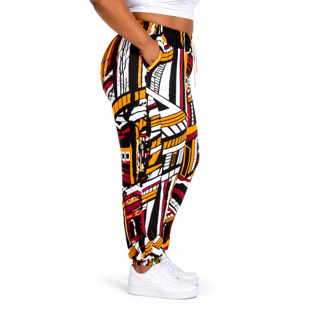 Unisex Tribal Inspired Multicolor Print Jogger Pants  with  Drawstring Waist