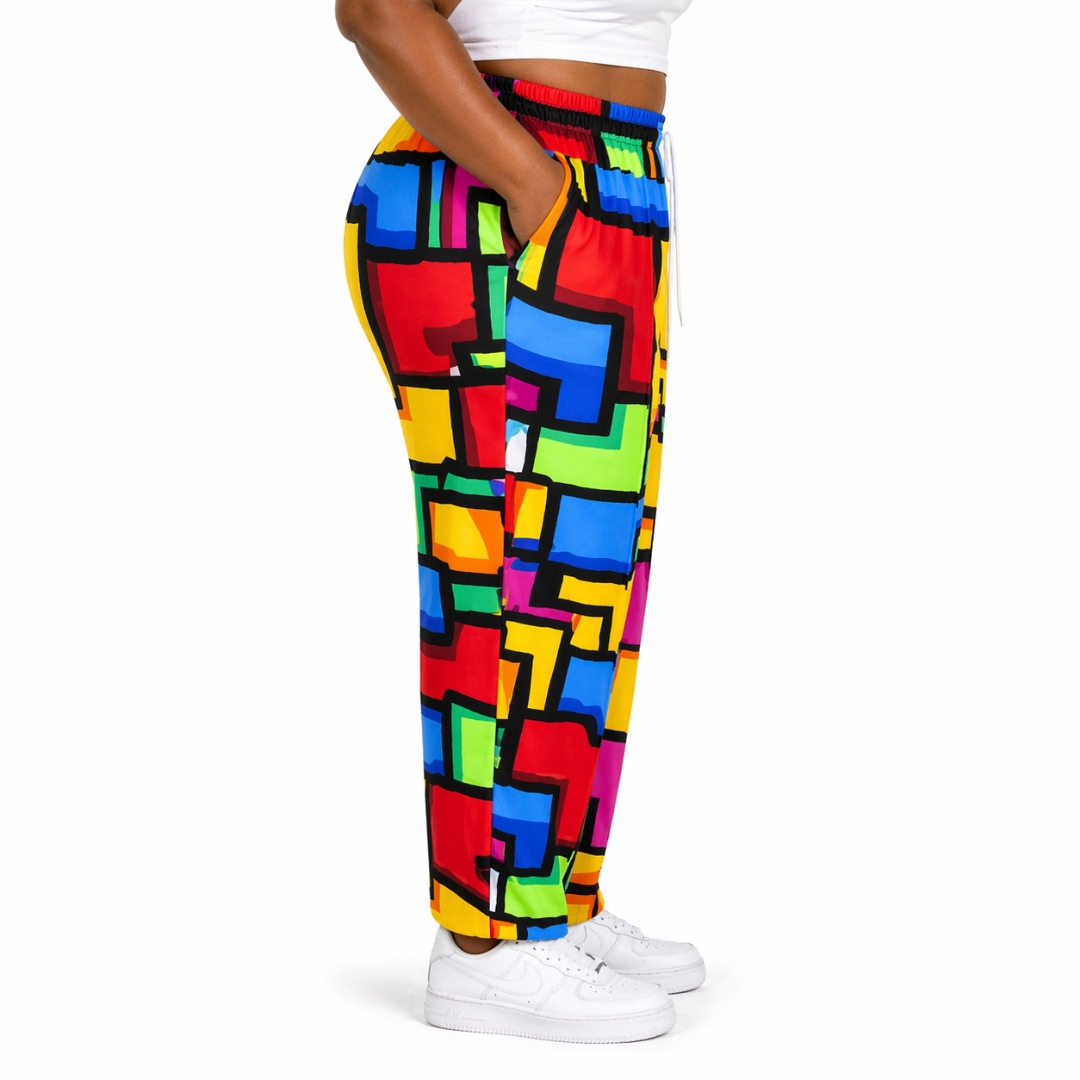 Unisex Vibrant Geometric Multicolor Jogger Pants  with  Drawstring Waist