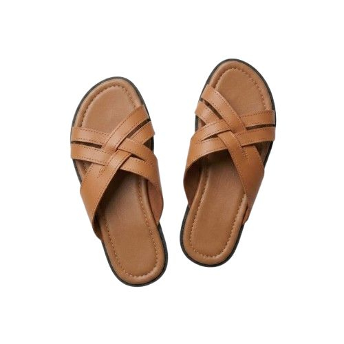 Mens Multi Strap Tan Leather Slide Sandals