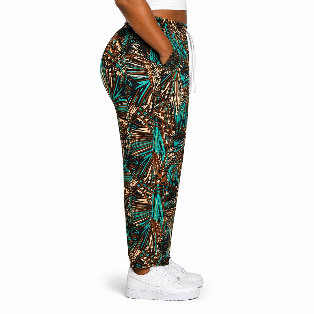 Unisex Tropical Leaf Print Jogger Pants with  Drawstring Waist