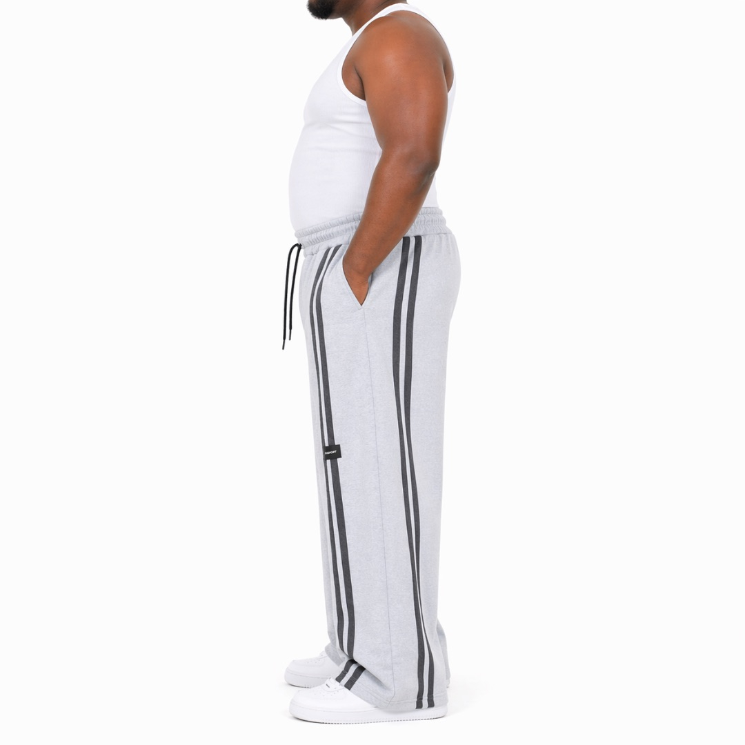 Light Grey Oversized Wide Leg Fleece Sweatpants with Double Side Stripes