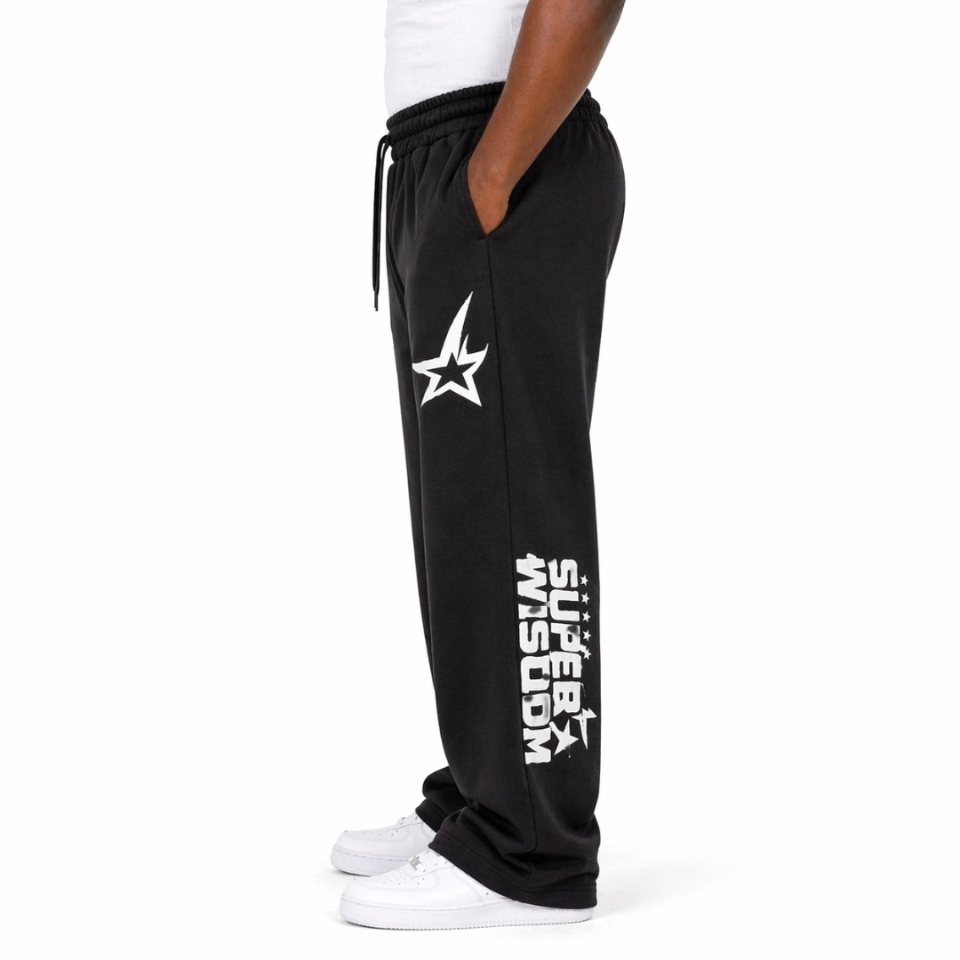 Unisex Black Graphic Jogger Pants with Drawstring Waist