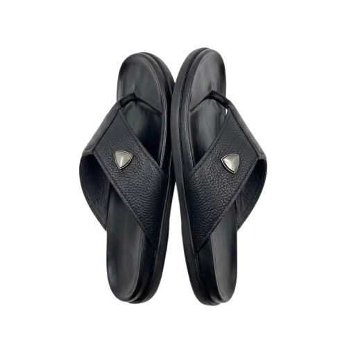 Mens Textured Black Wide Strap Thong Sandals