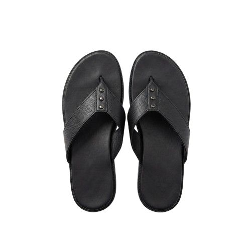 Mens Black Leather Toe Post Sandals