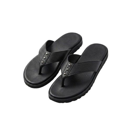 Mens Black Leather Toe Post Sandals