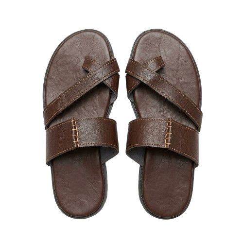Mens Brown Cross Strap Leather Sandals