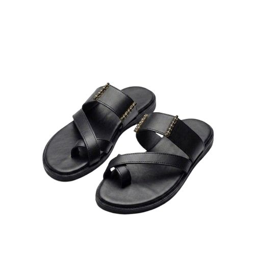 Black Cross Strap Leather Sandals