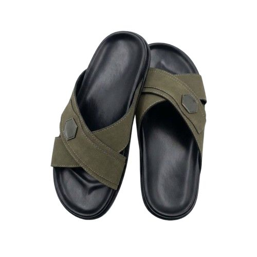 Olive Green Cross Strap Slides