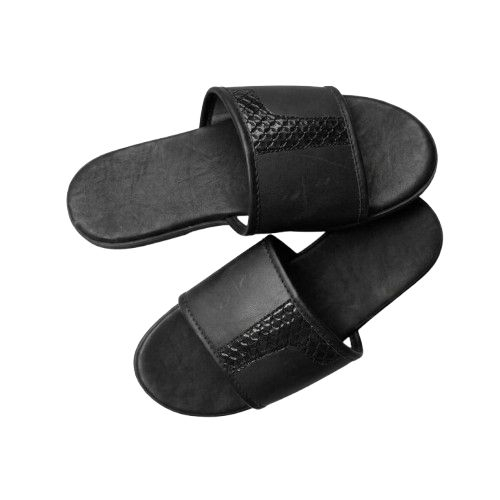Mens Black Textured Band Slides