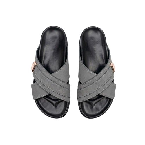 Mens Grey CrossStrap Slippers
