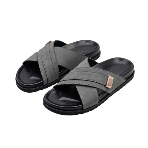 Mens Grey CrossStrap Slippers