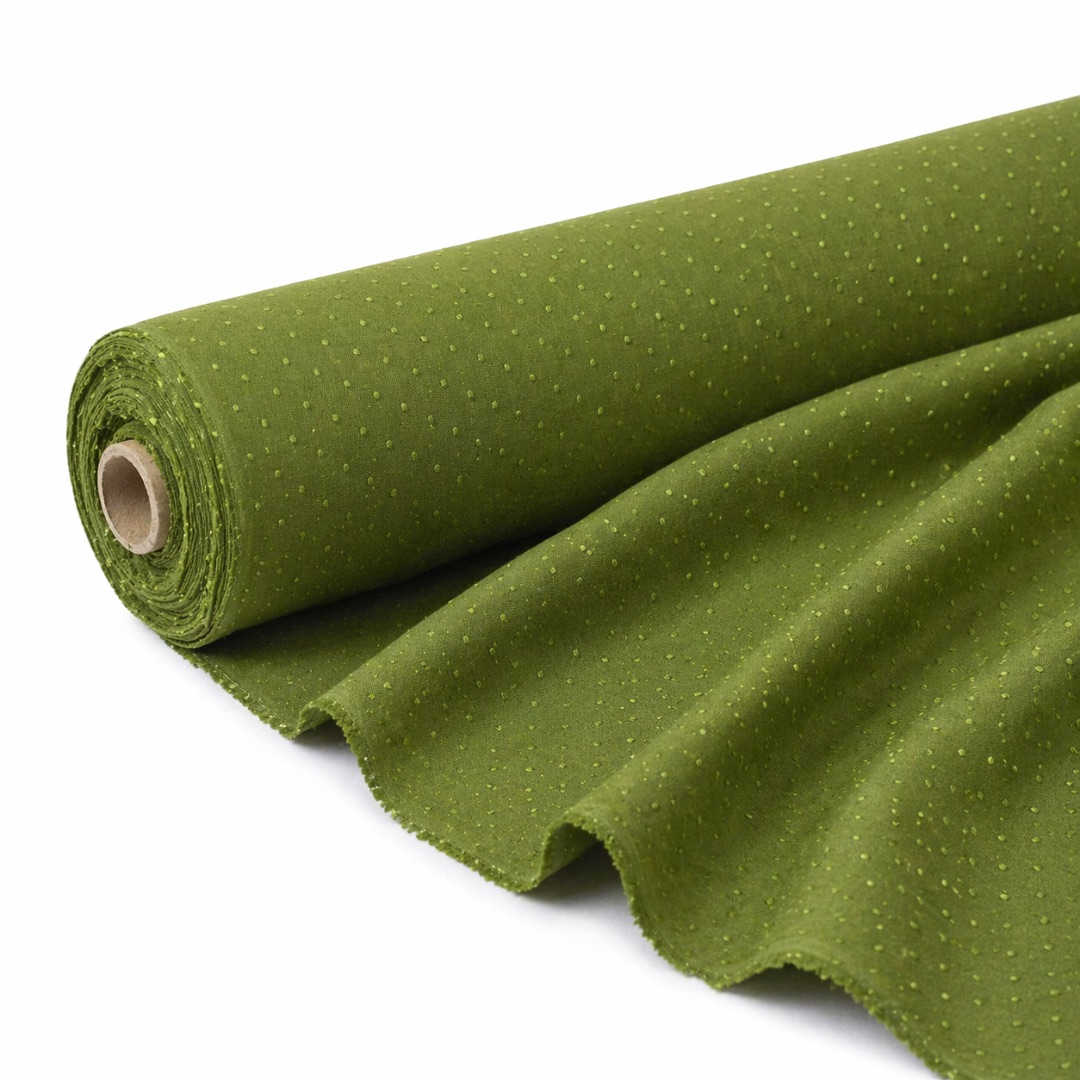Premium Green Textured Fabric with Soft Dotted Design
