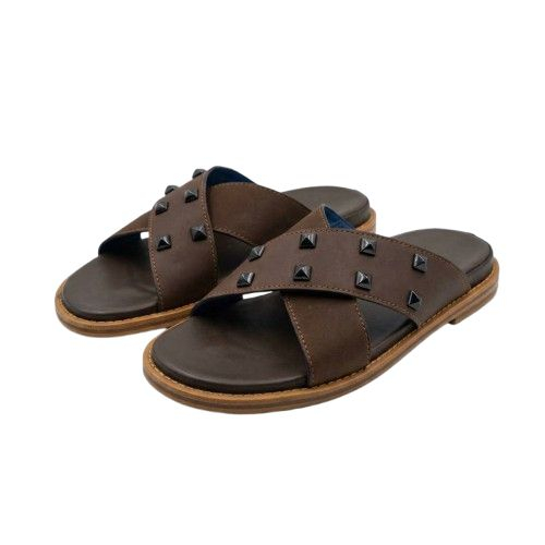 Mens Cross Strap Studded Slide Sandals