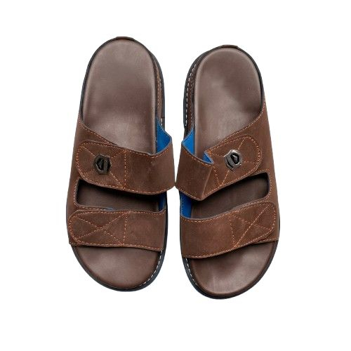 Mens Brown Double Strap Comfort Slide Sandals