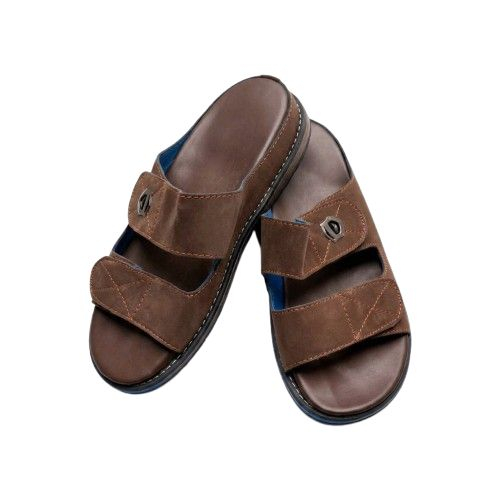 Mens Brown Double Strap Comfort Slide Sandals