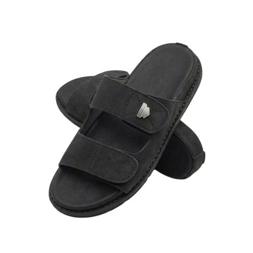 Matte Charcoal Double Strap Slide Sandals