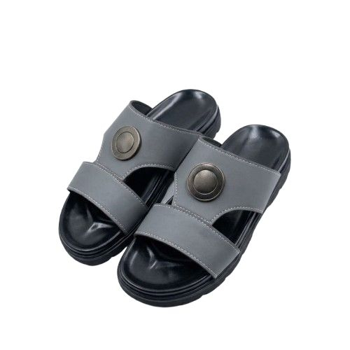 Mens Grey & Black Double Strap Slide Sandals