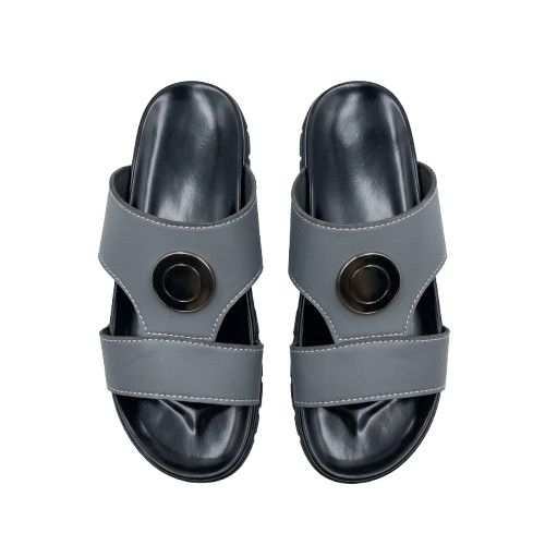 Mens Grey & Black Double Strap Slide Sandals