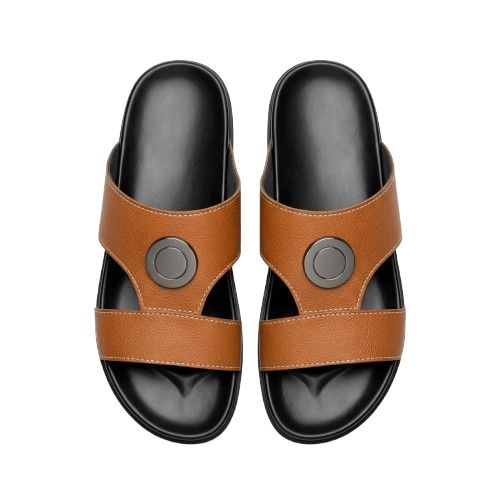 Mens Brown Dual Strap Slide Sandals