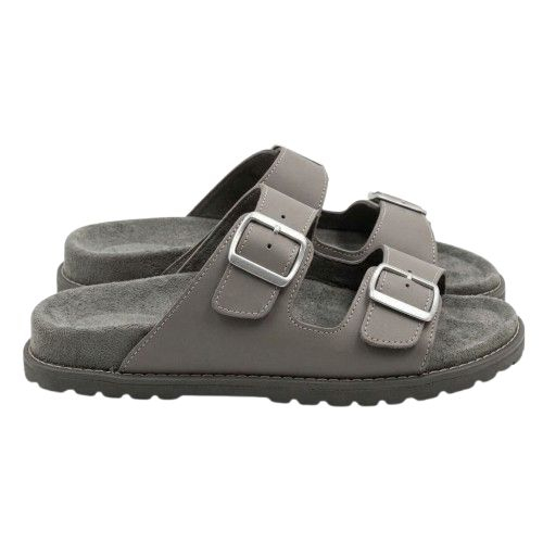 Grey Two Strap Buckle Sandals
