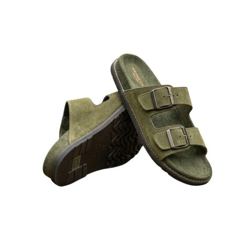 Mens Olive Green Double Strap Buckle Sandals