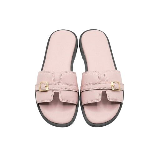 Womens Pink SlipOn Slippers with Buckle Detail