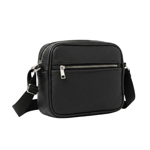 Compact Grained Faux Leather Crossbody Messenger Bag