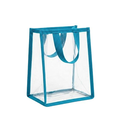 Clear Transparent Tote Bag with Blue Trim and Handles