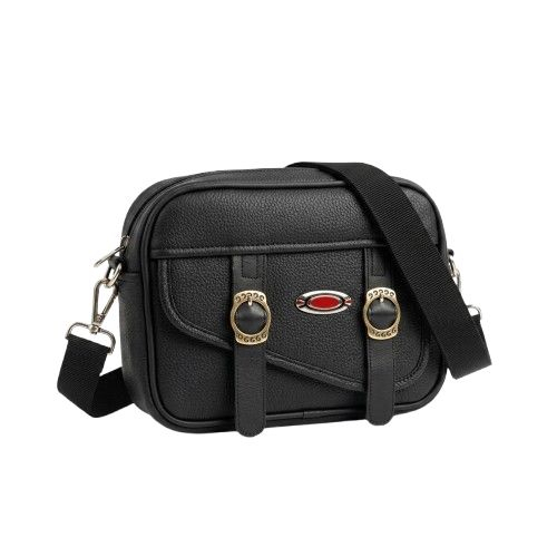 Grained Faux Leather Crossbody Bag with Buckle Straps