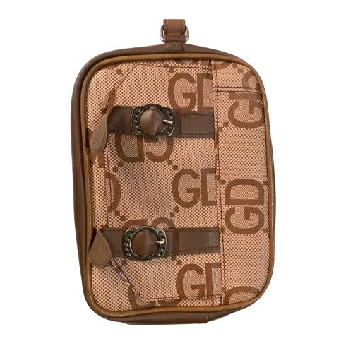 Monogram Pattern Canvas Crossbody Bag with Buckle Details