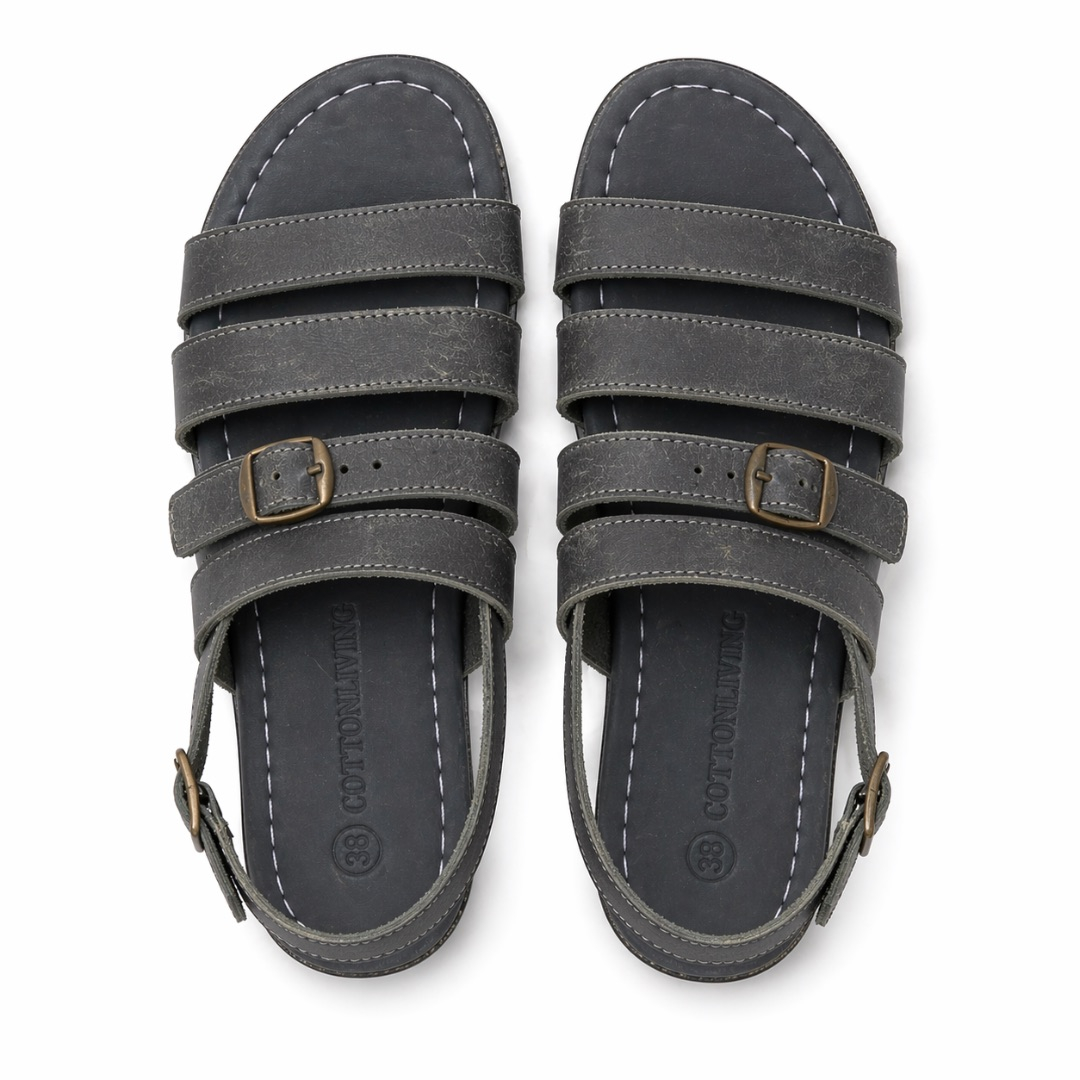 Premium Black Multi Strap Buckle Leather Sandals