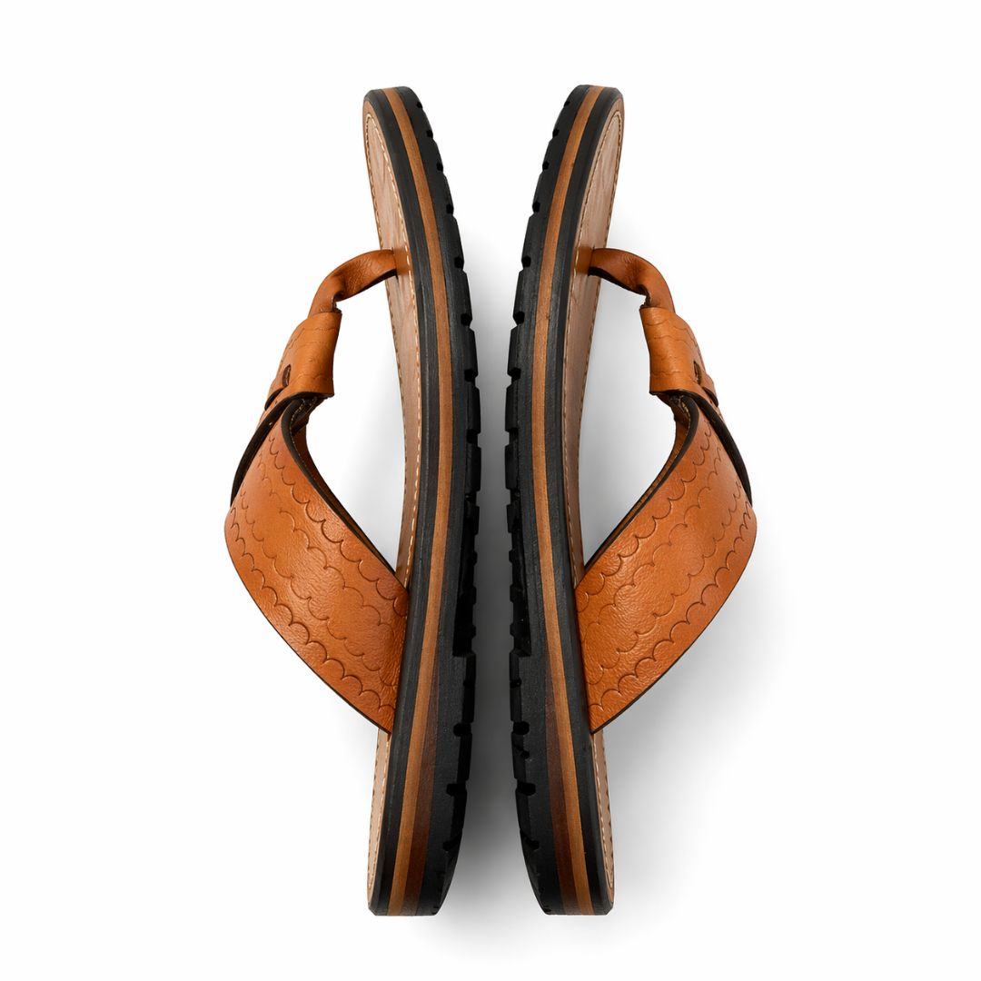 Mens Classic Brown Leather Cross Strap Sandals