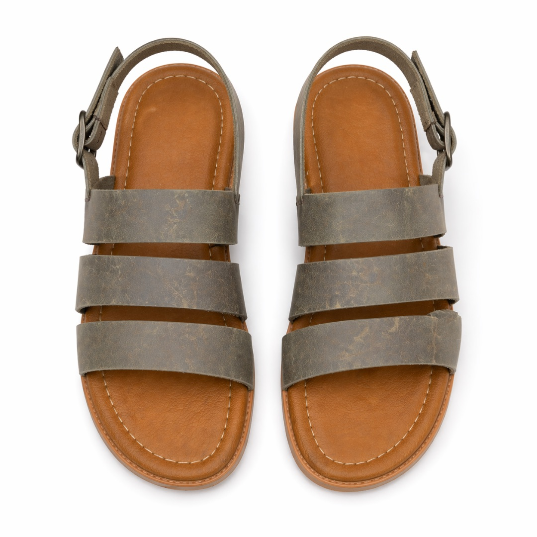 Rugged Olive Grey Multi Strap Adjustable Leather Sandals