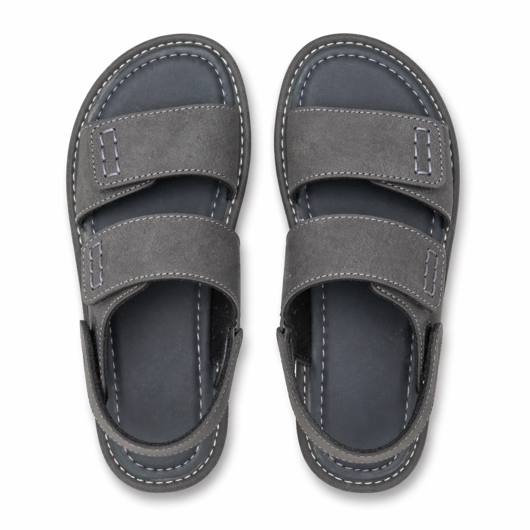 Minimal charcoal Black Double Strap Adjustable Leather Sandals